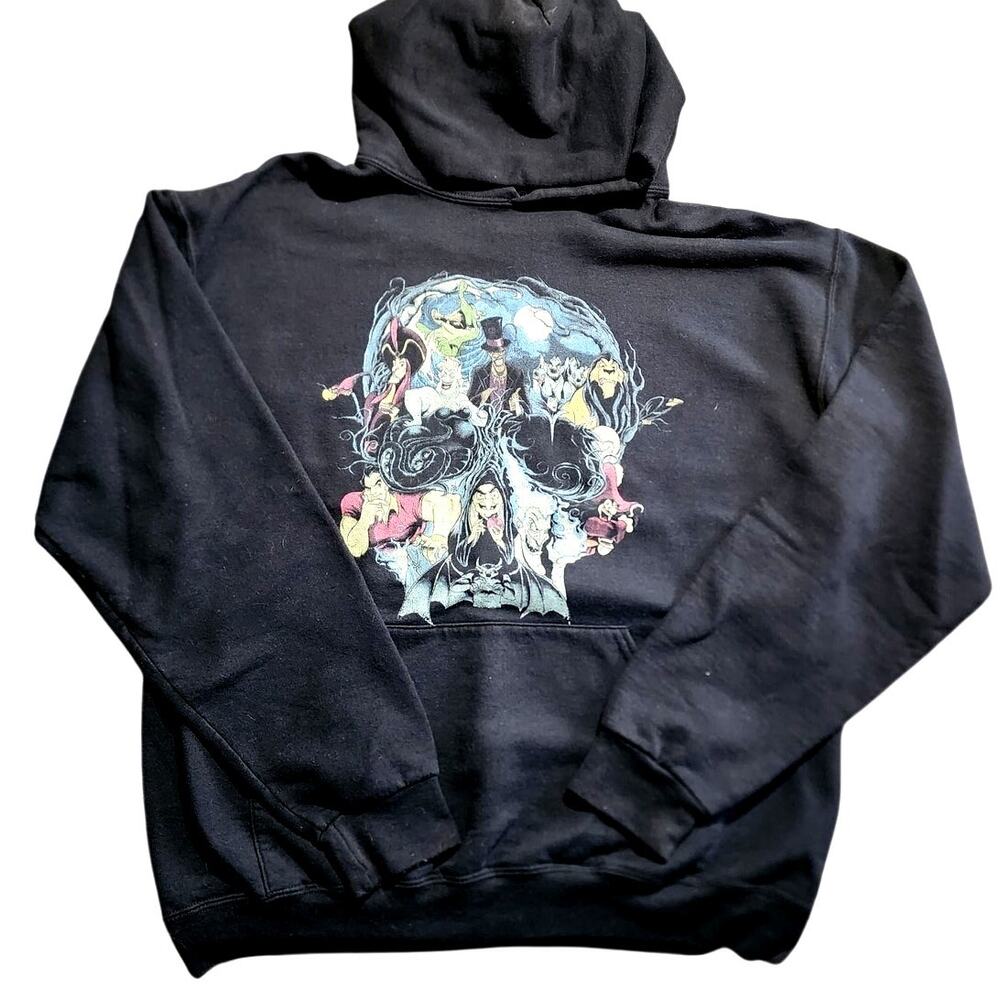 Disney Villainous Wicked Things Skull Black Graphic Hoodie Sweatshirt Size Large